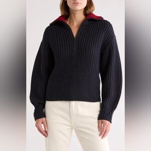 RDI Crop Quarter Zip Sweater Women's Navy w/ Red Collar Med New